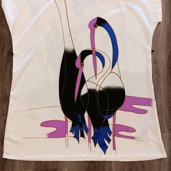 Art Nouveau satin cranes tunic dress. Medium. Ya Ye Er Si. - Picture 6 of 16